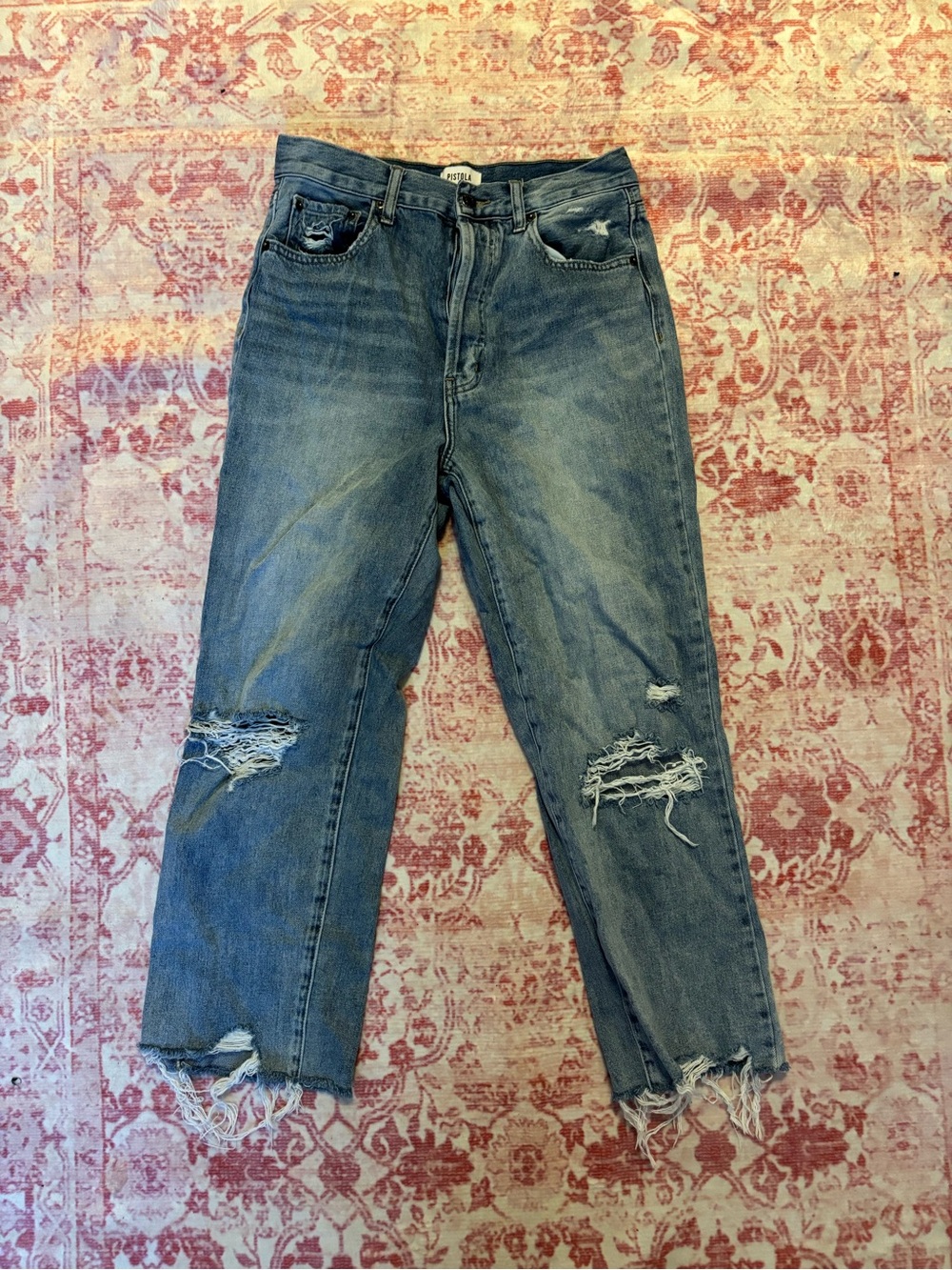 pistola Distressed Straight Leg Jeans - Faded Blue